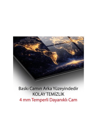 Işıklar İçinde Dünya Haritası Dekoratif Cam Tablo Hediyelik Tablo Ev Ofis Dekoru Harita Temalı Dekoratif Duvar Tablosu, Ev, Ofis Ve Çalışma Alanı Dekoru,