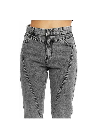 Shevega Kadın Füme Ön Conta Parcalı Mom Jeans Pantolon Füme