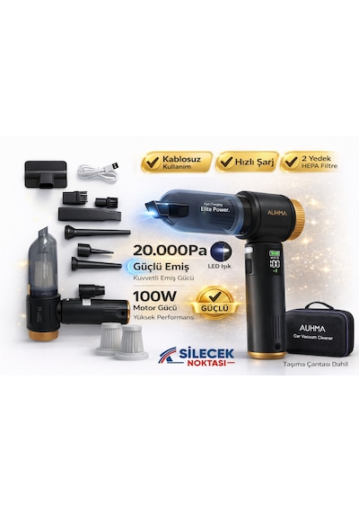 Kablosuz Araç Süpürgesi 20.000pa 100w Lcd Ekranlı 9 Başlıklı El Süpürgesi Üfleme + Çekim+led 20000 Pa