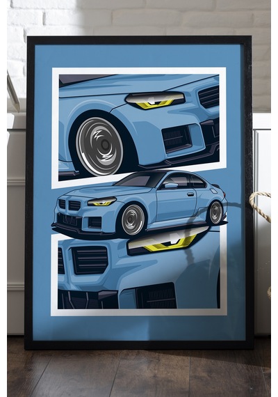 Bmw M2 Siyah Ahşap Çerçeveli Poster, Dekoratif Araba Duvar Tablosu