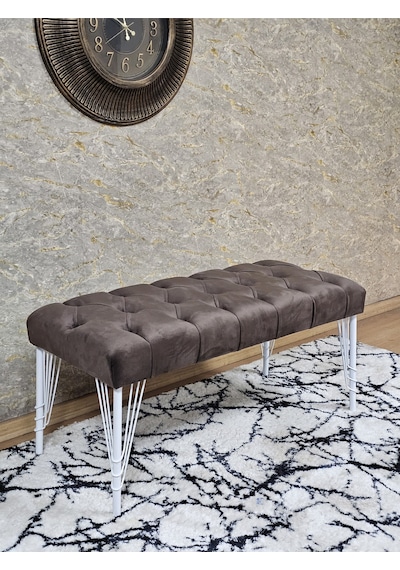 Zafir Beyaz Boyalı Tel Ayaklı 90 Cm Puf Bench - Puf - Bench - Kasalı Oturak - Oturak - Yatak Ucu Puf Kahverengi