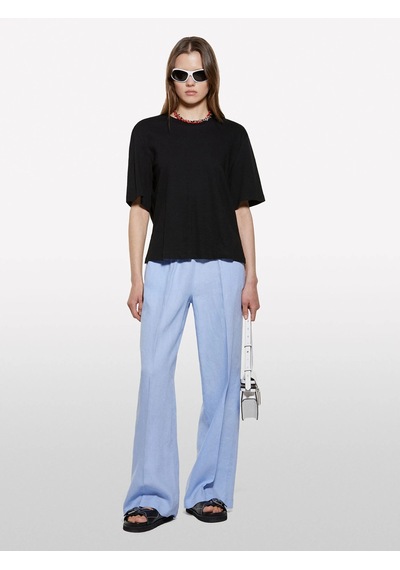 Sisley Keten Karışımlı Bisiklet Yaka T-shirt Kadın Siyah T-shirt - 325p3utfl107c