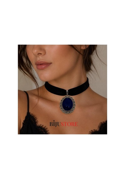 İznik Çini El Yapımı Gece Mavisi Vintage Kadın Choker Mavi