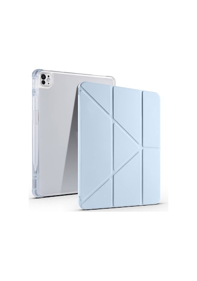 Maks Technology iPad Uyumlu Pro 13 2024 Kılıf Mkst Tri Folding Kalem Bölmeli Standlı Kılıf - Mavi Tablet Kılıfı