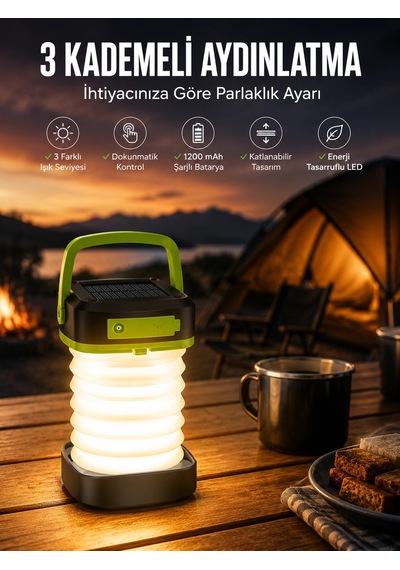 Led Lamba Kamp Lambası Hafif Taşınabilir Şarj Süreli Akordeon El Fenerli Açık Lacivert
