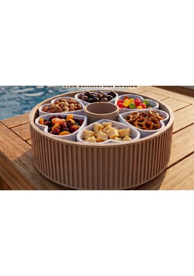 Bezos 3d Baskı Kalp Bölmeli Döner Atıştırmalık Sunum Tepsisi Ortası Sos Kâseli 6 Bölmeli Çerezlik Lazy Susan Nıda Çok Renkli