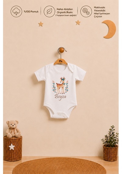 Pia Baby İsme Özel Kız Bebek Body Seti 2 Adet %100 Pamuk Organik Baskılı Çıtçıtlı Zıbın Bebek Hediyesi 2036b2yx Ekru