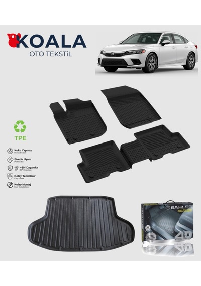 Honda Civic Sedan Fe-1 2022 Ve Sonrası Uyumlu Sahler Paspas + Bagaj Havuz Seti
