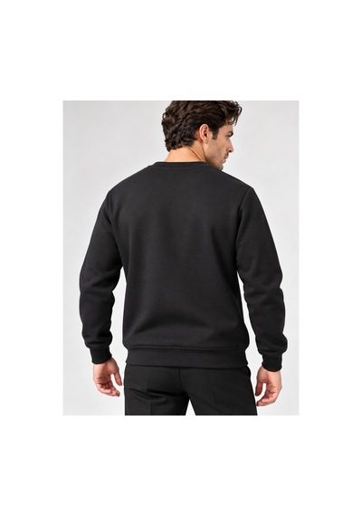 Hk Premium Sweatshirt Bisiklet Yaka Hk Premium Logolu Erkek Basic Siyah