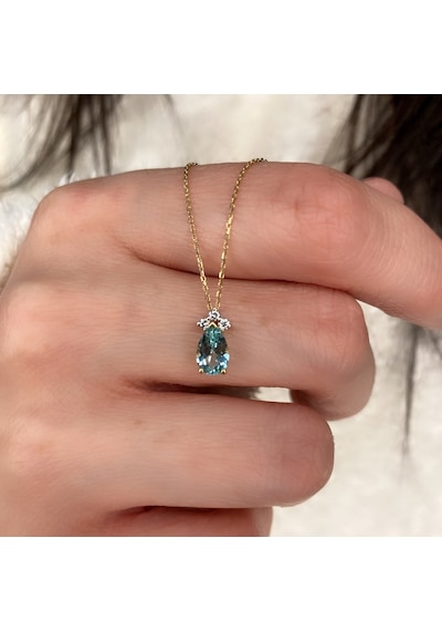 Damla Blue Topaz Ve Pırlanta Kolye Pçk46
