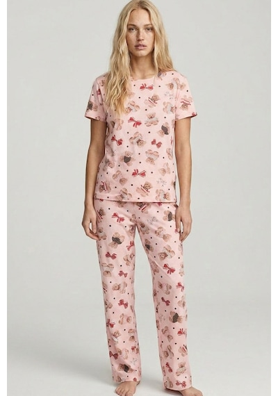 Siyah İnci Mevsimlik İnce Örme Pijama Takım 8017 Somon Ayıcık