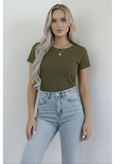 Hashtag Kadın Bisiklet Yaka Kısa Kollu Body 4'lü Paket Viskon Kumaş Kahverengi Haki Siyah Beyaz