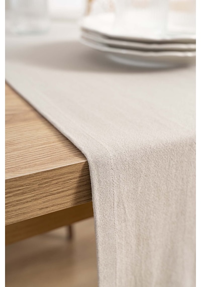 Rivaistanbul Ruffle Bej Fırfırlı %100 Pamuklu Ham Keten Runner 50x130 Cm Bej