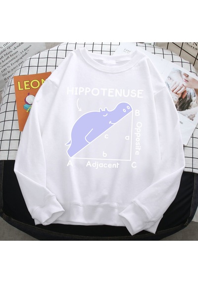 Startmore Startmoretrend Sonbahar Kazak Kadınlar İçin Hippo Matematik Sorunu Üzerinde Uyku Baskı Hoody Yumuşak P Beyaz