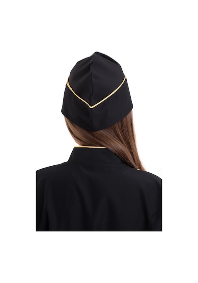 Siyah Üzerine Sarı Biye Aşçı Kayık Kep - Unisex-Standart-Tek Parça
