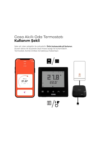 Cosa V5 Akıllı Kombi Kontrolü - Siyah Termostat