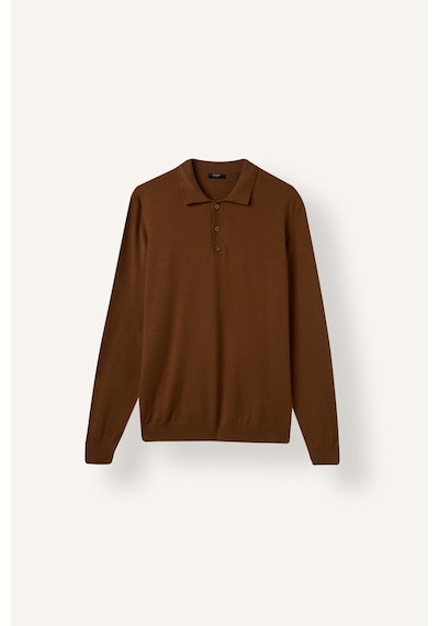 Defacto Standart Fit Düğmeli Polo Yaka Triko Basic Kazak H8972ax26aubn324 Kahve-bn324