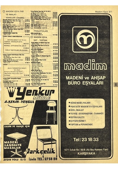 İzmir 1982-1983 Meslek Reklam İlanı Efemera S311  Teşhir Ürün