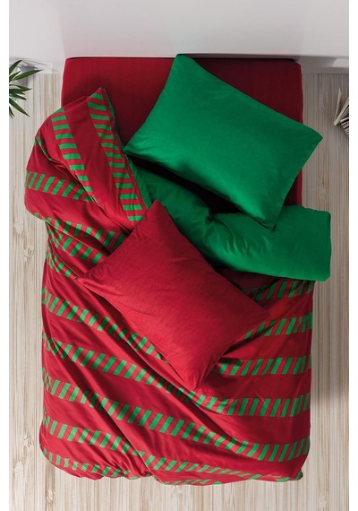 Lexroo Festive Tek Kişilik Lastikli Çarşaflı Nevresim Takımı Holly Yeşil