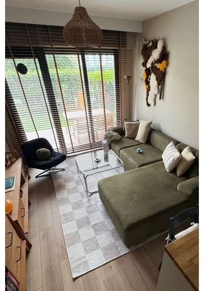 Odessa 502 Damalı Halı Bej Krem Yıkanabilir Dokuma Taban İnce Halı Oturma Odası Salon Halısı