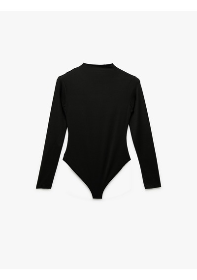 Koton Slim Fit Hafif Dik Yaka Drape Detaylı Uzun Kollu Bodysuit Siyah 6wak80083ek Siyah