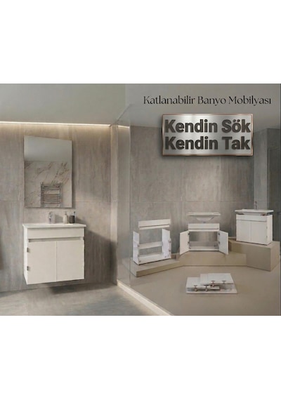 Creavit Flexio 65 Cm Katlanabilir Banyo Dolabı Beyaz Set