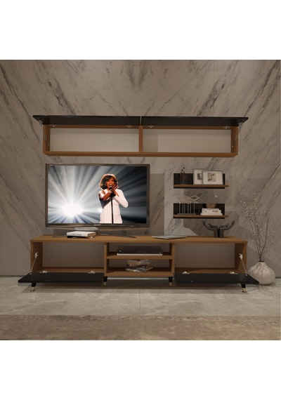 Decoraktiv Eko 5 Mdf Dvd Gold Tv Ünitesi Tv Sehpası Ceviz - Siyah