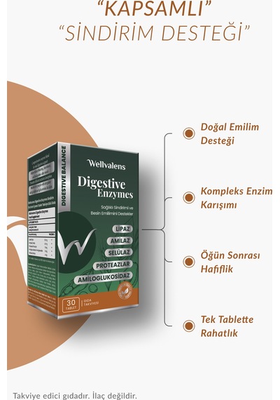 Wellvalens Digestive Enzymes İkili Paket 60 Tablet 5 Li Enzim Kompleksi, Sindirim Desteği