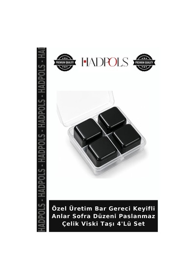 Özel Üretim Bar Gereci Keyifli Anlar Sofra Düzeni Paslanmaz Çelik Viski Taşı 4'lü Set