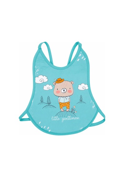 Bebegen Unisex Turkuaz Şapkalı Ayılı Desenli Su Geçirmez Önlük Çok Renkli