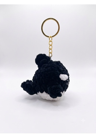 Küçük Dev: Amigurumi Katil Balina Peluş Anahtarlık Beyaz - Siyah