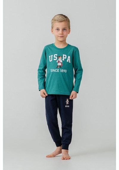 U.S. Polo Assn. Erkek Çocuk Pijama Takımı Baskılı Yeşil Uzun Kol Pijama Takımı Us2639-c-v1 Us2639-c-v1
