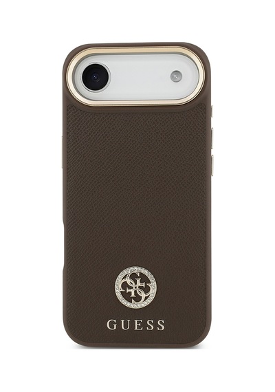 Apple Uyumlu iPhone 17 Air Kılıf Guess Lisanslı M-safeli Grained Yazı Ve Taşlı 4g Logolu Kapak Kahverengi Kahverengi