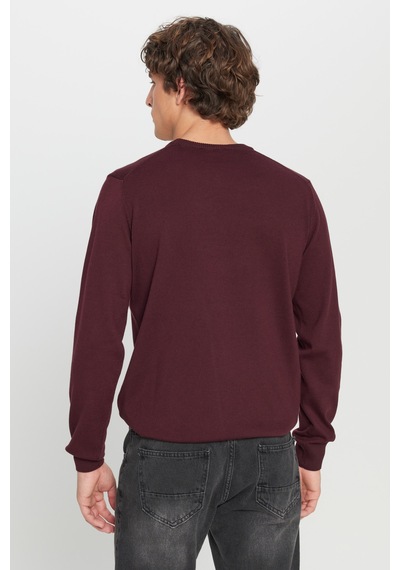 AC&Co / Altınyıldız Classics Erkek Bordo Pamuklu Standart Fit Normal Kesim Bisiklet Yaka Triko Kazak Bordo