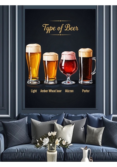 Ahşap Tablo "type Of Beer" Rehberi Ve Bardaklar