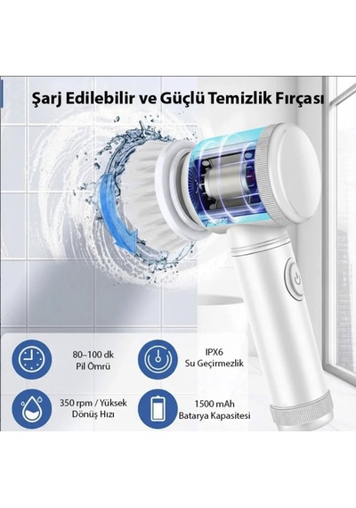 Turbo Şarjlı Yüzey Temizleyici Fayans Cam Zemin Temizleyici 5 Başlıklı Profesyonel Temizleyici