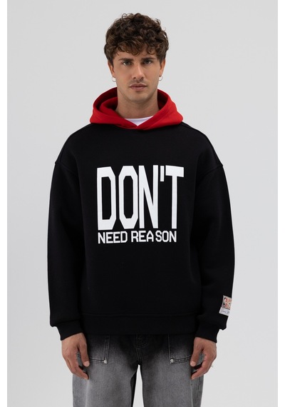 Vamos Çift Renk Baskılı Oversize Sweatshirt V70-92 Siyah