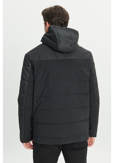 AC&Co / Altınyıldız Classics Erkek Sıyah Standart Fit Normal Kesim Kapüşonlu Çıtçıtlı Torba Cepli Kaban Siyah