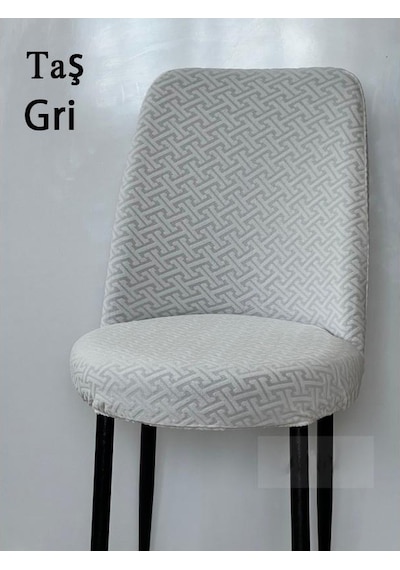 İlmek Desen Oval Sandalye Kılıfı, Sandalye Örtüsü 6 Adet Taş.gri Taş Gri