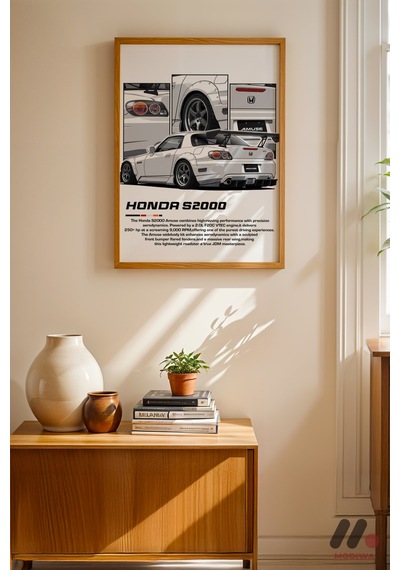Honda S2000 Beyaz Jdm Poster, Ahşap Çerçeveli Duvar Tablosu - Oto Severlere Özel Hediye