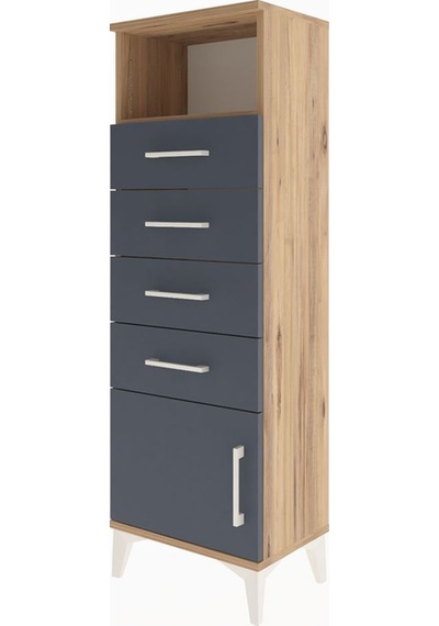 Arges Dolap Tek Raflı 4 Çekmeceli Tek Kapaklı 44x30x134 Çam-antrasit Atlas Çam