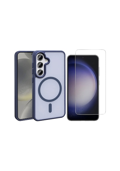 Vendas Galaxy Uyumlu S25 Fe Kılıf M-safe Şarj Özellikli Mat Arka Yüzey Zore Sio Kapak + Nano Ekran Koruyucu Lacivert