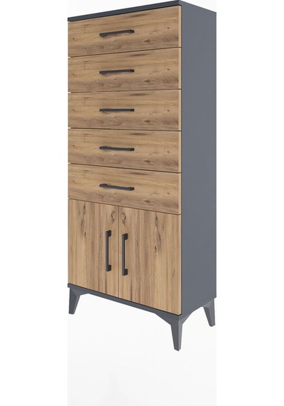 Arges Dolap 5 Raflı 2 Kapaklı 60x30x134 Antrasit-çam Antrasit