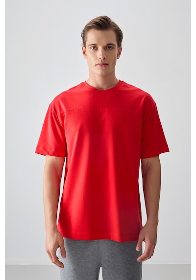 Air Jones Tommy Life Fiesta Pamuklu Kalın Yumuşak Dokulu Oversize Fit Basic Erkek T-shirt - 88378 Kirmizi