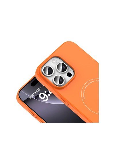 iPhone 16 Pro Max Kılıf M-safe Şarj Özellikli Kamera Korumalı Zore Elio Sert Pc Kapak - Turuncu