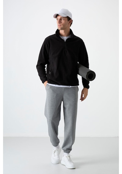 Tommy Life Dik Yaka Yarım Fermuarlı 2li Paket Siyah-gri Melanj Erkek Polar Sweatshirt - 87891 Siyah - Gri