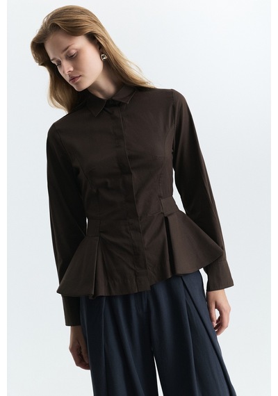 Antioch Peplum Poplin Gömlek Kahve