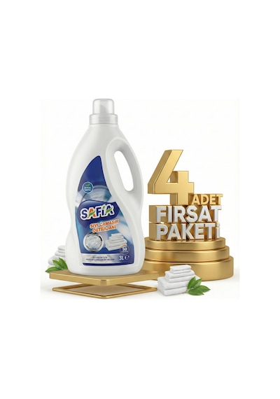 Safia Bitkisel Sıvı Çamaşır Makine Deterjanı Beyazlar 4x3 Lt 3 L