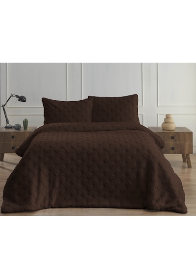 Merinos Dıamond 3 Parça Pietra Kürk Comforter Set Kahve Kahve