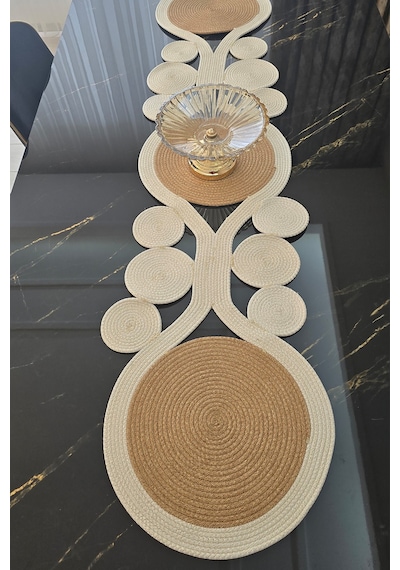 Dekoratif Örgülü 30x100 Cm Runner Şık Masa Orta Sehpa Üstü Dekoratif Sofra Aksesuarı Bej